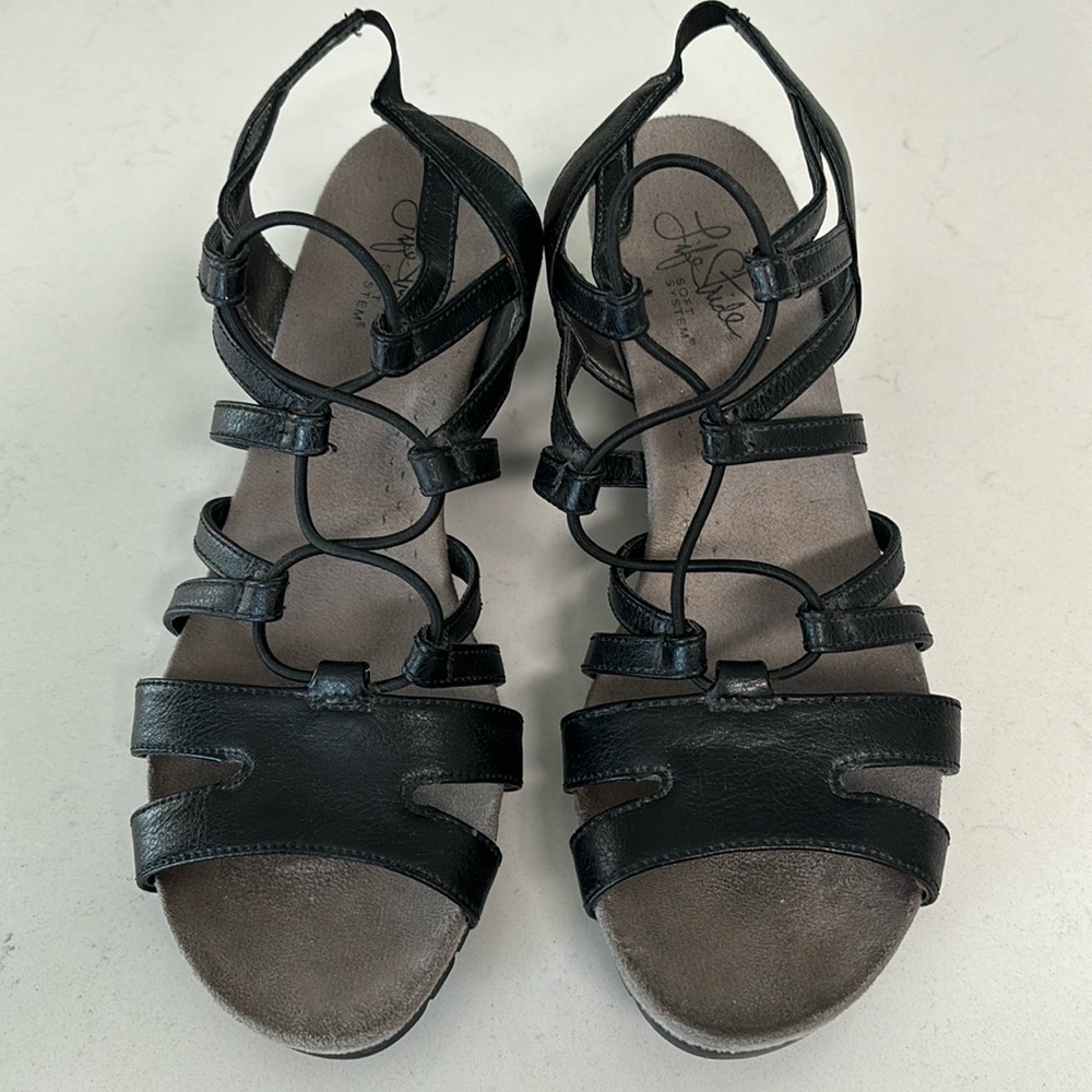 Black Strappy Wedge Sandals